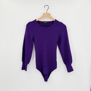 Mascomoda Ribbed Puff Sleeve Bodysuite Size M Bold Purple Layering Fall Fashion